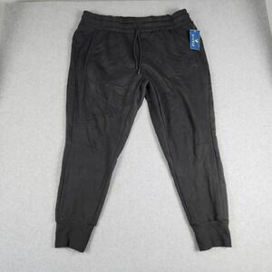 Vively Jogger Pants Women 1X Black Fleece Lined Drawstring Elastic Waist Tapered